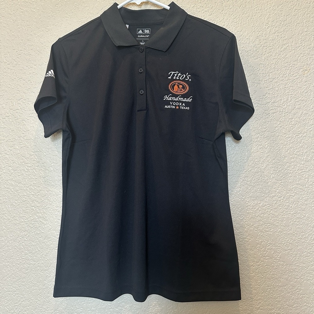 Tito's Handmade Vodka Adidas Climalite Womens Polo Golf Shirt Large NWT Black